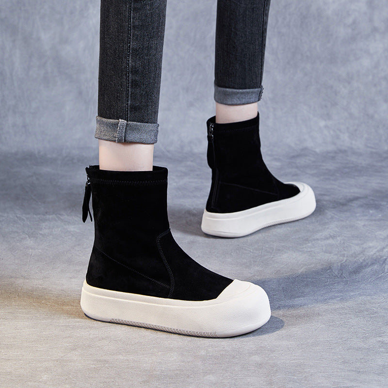 Style Fashion Back Zip Short Skinny Women's Leather Boots