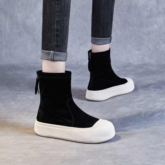 Style Fashion Back Zip Short Skinny Women's Leather Boots