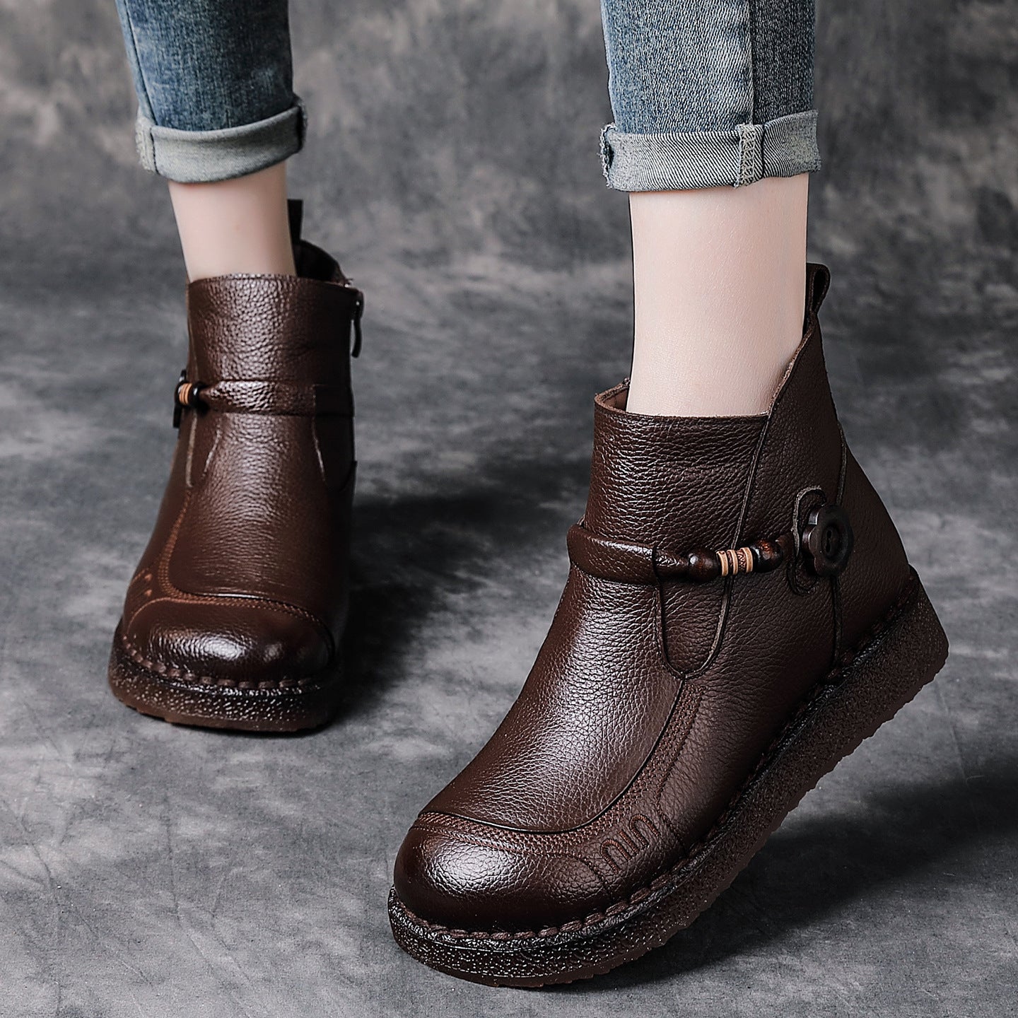 Women's Retro Ethnic Style Booties Beef Tendon Soft Bottom Fat Feet Women's Leather Boots
