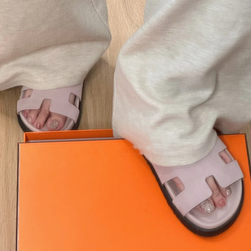 Women's Lazy Velcro Genuine Summer Thick Sole Half Slippers