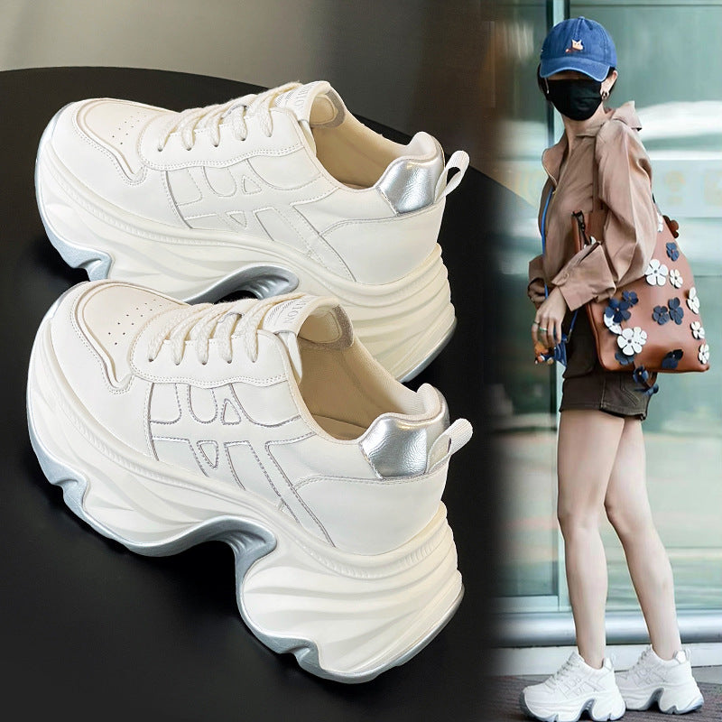 Women's Height Increasing Insole Dad Spring Thick-soled White Women's Casual Shoes