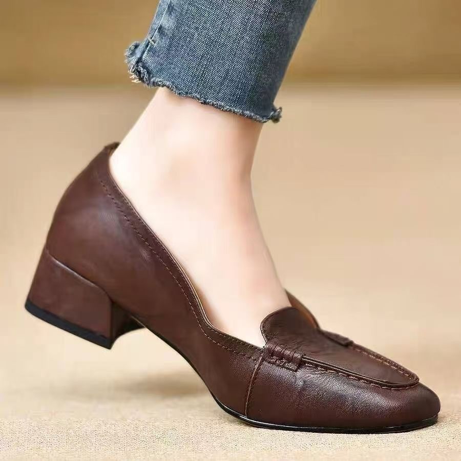 Retro Genuine French Mid British Style Leather Shoes