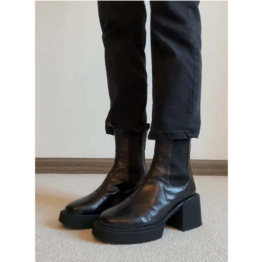 Women's Vintage Crumpled Chunky Ankle Platform Chelsea High Boots