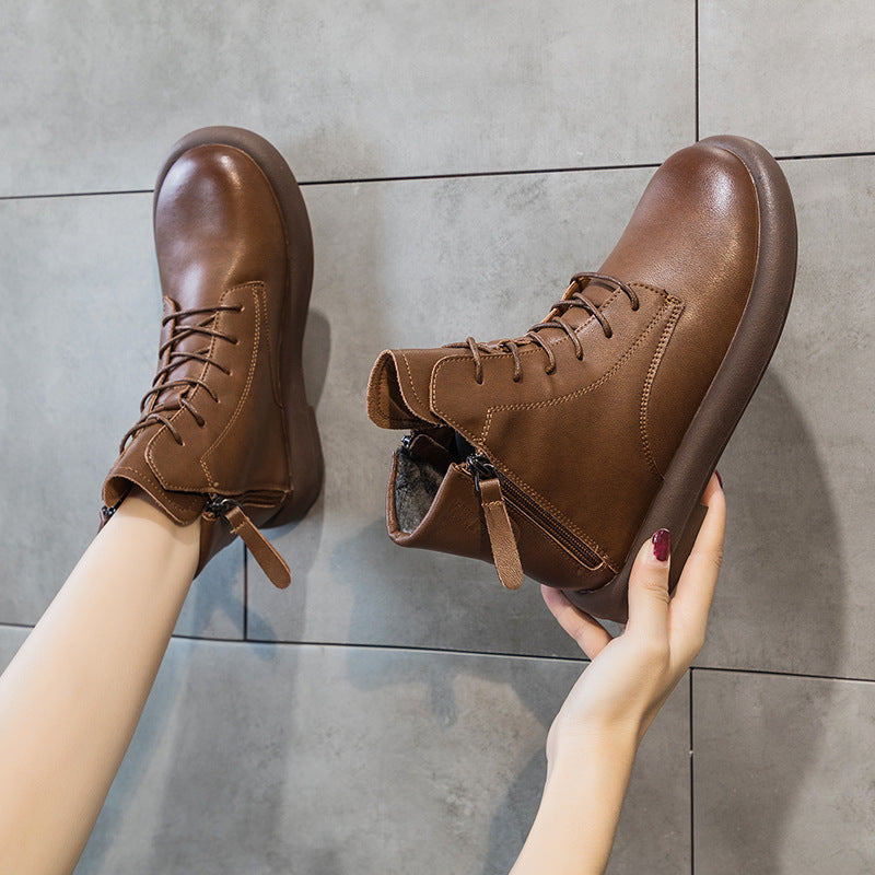 Women's Autumn Washed-out Vintage Martin Korean Zipper Women's Leather Boots