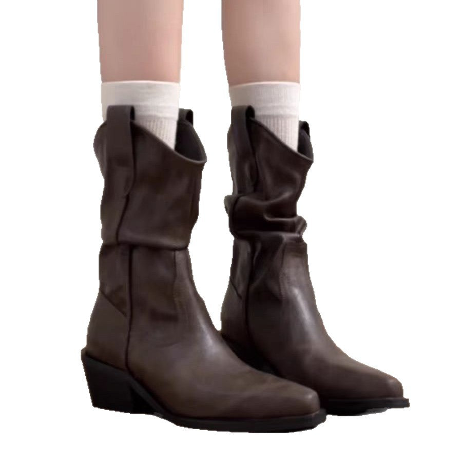 Women's Increasing Insole Slimming Chunky Ankle For Women's Leather Boots