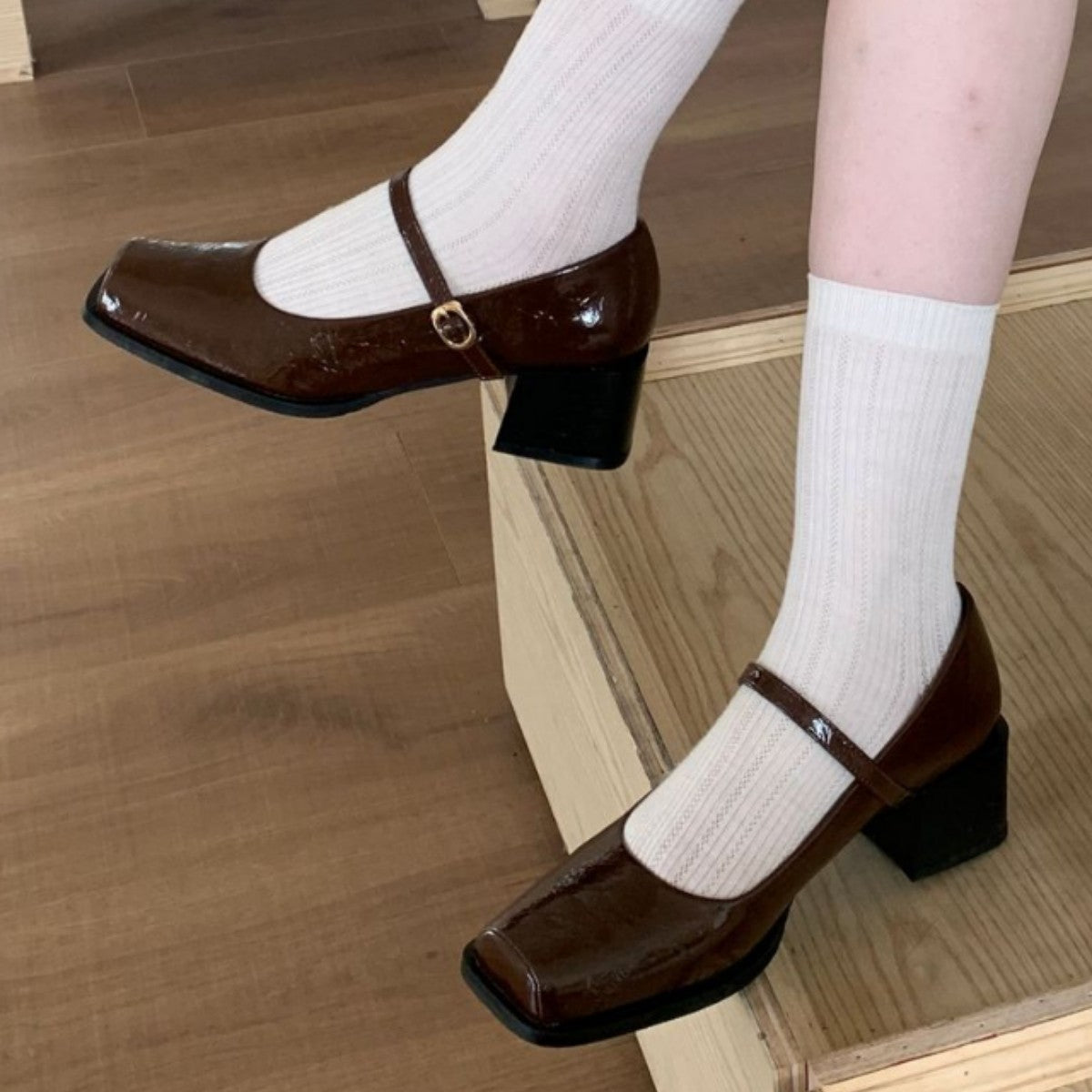 Women's Classy French Style Mary Jane Chunky Shallow Heels
