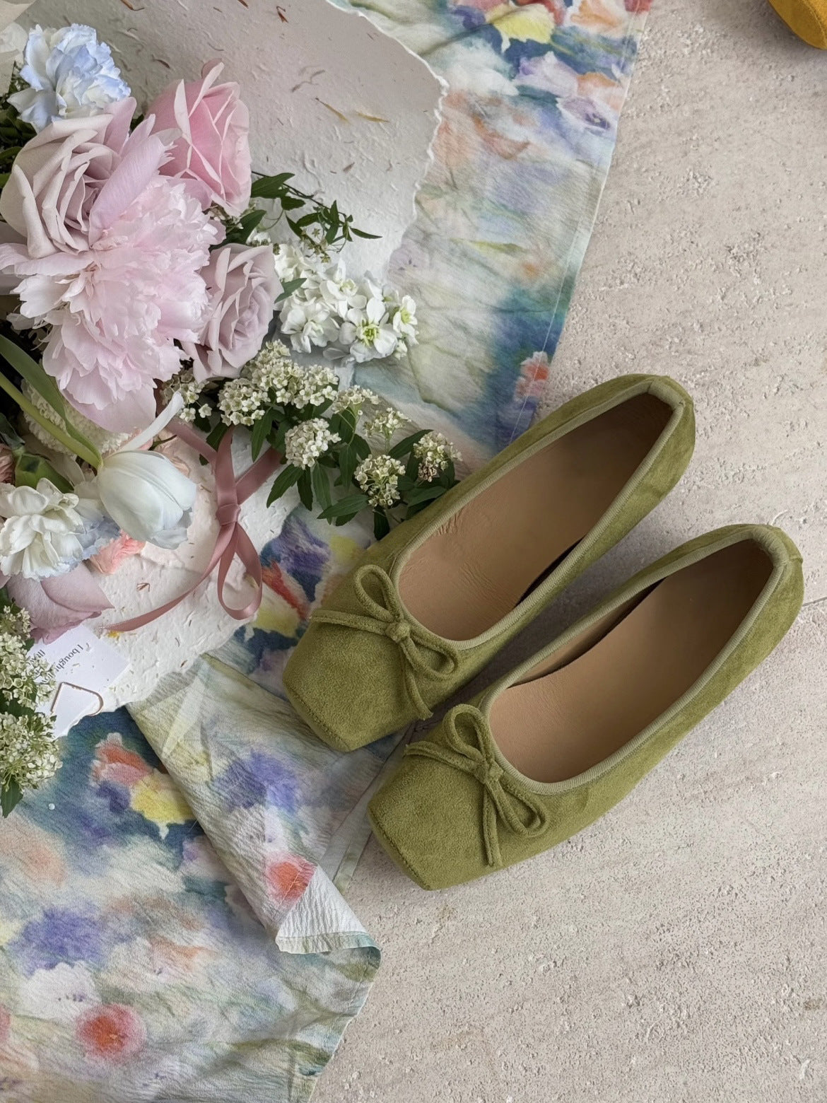 Women's Flat Suede Pumps Spring French Gentle Fairy Lady Heels
