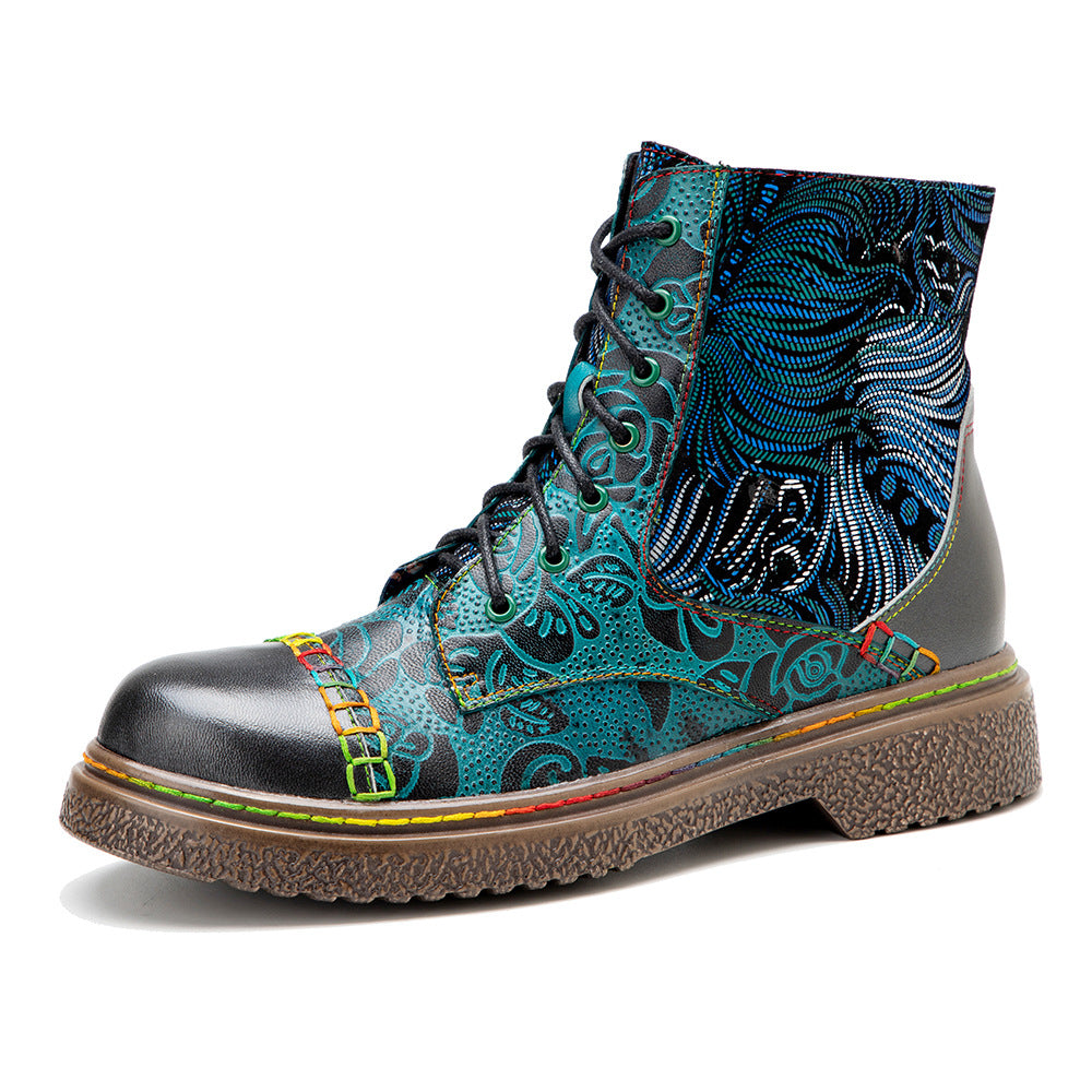 Genuine Hand-rub Color Printing Stitching Comfortable Boots