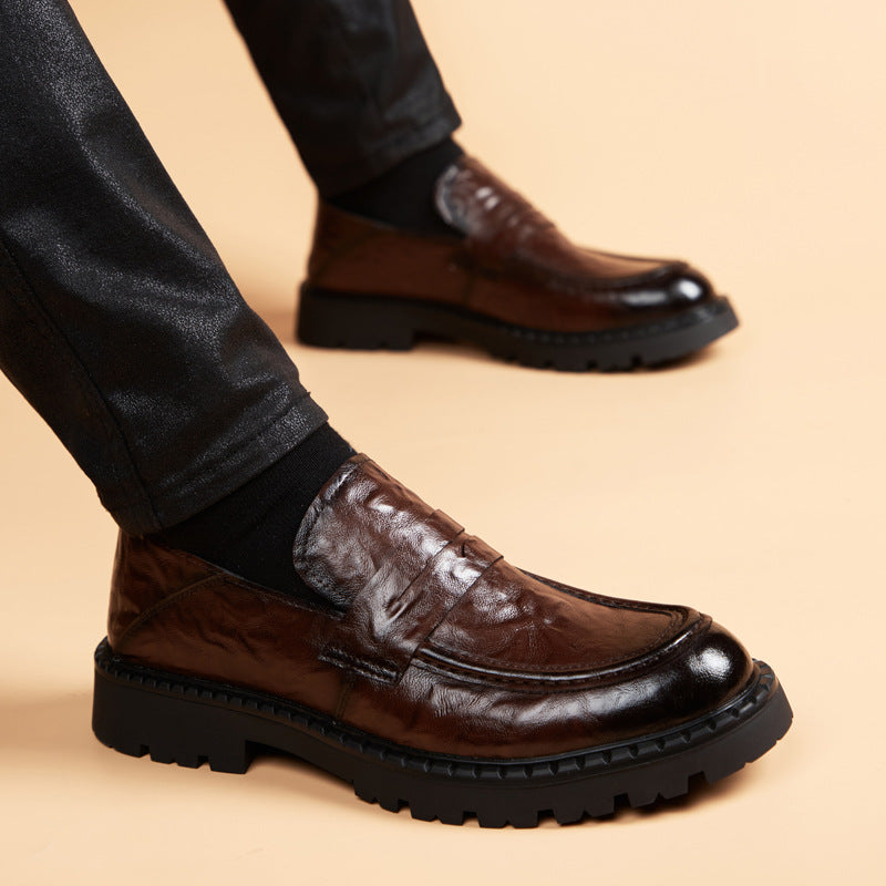 Men's On British Slip-on Soft Surface Height Increasing Insole Bottom Genuine Men's Shoes