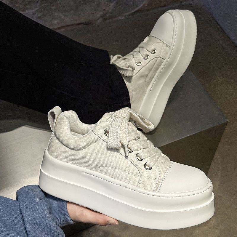 Men's Breathable Thick-soled Fashionable White Black Sneakers