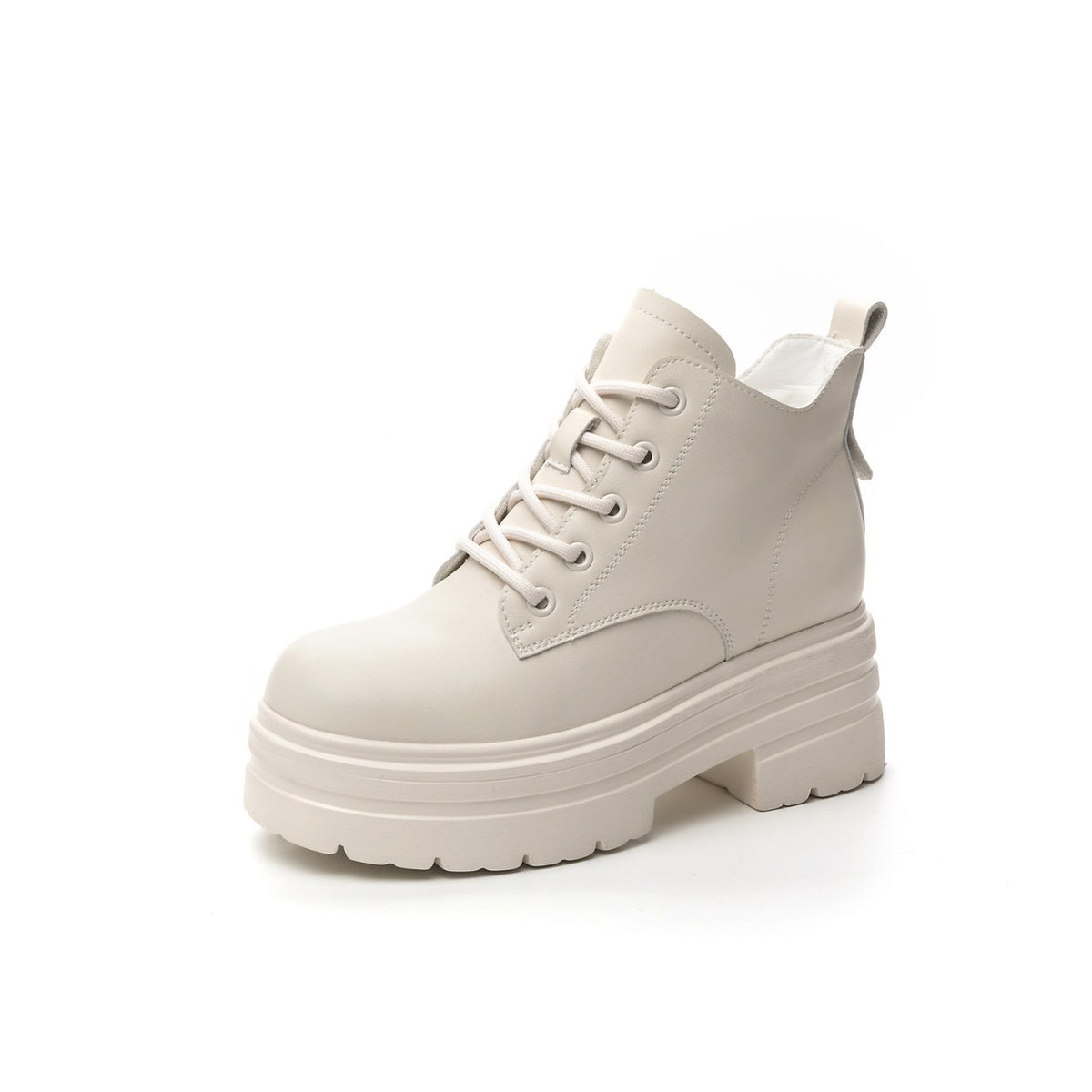 Women's Bottom Increased Platform Lace Up Short Women's Leather Boots