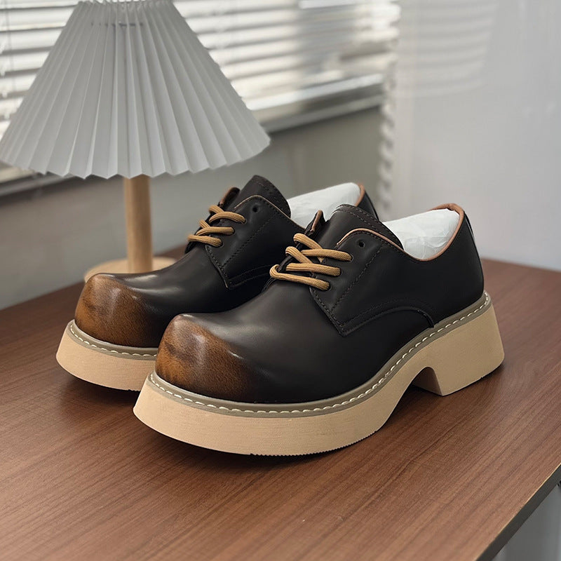 Big Head Derby High Sense Warped Platform Height Men's Casual Leather Shoes