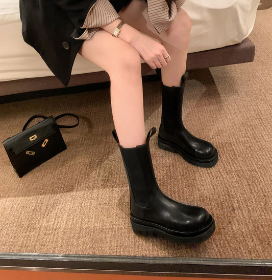 Women's Genuine Chelsea Thick Bottom Fleece-lined Martin Boots