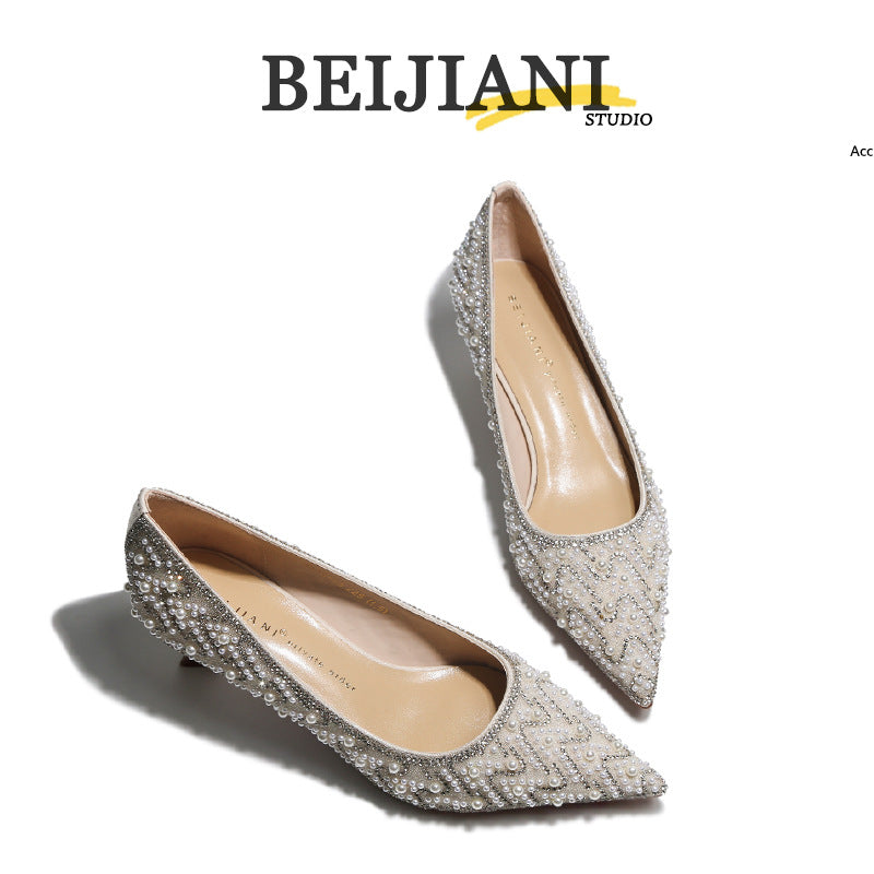 Pearl High Wedding Sense Bridesmaid Bride Women's Fashion Shoes