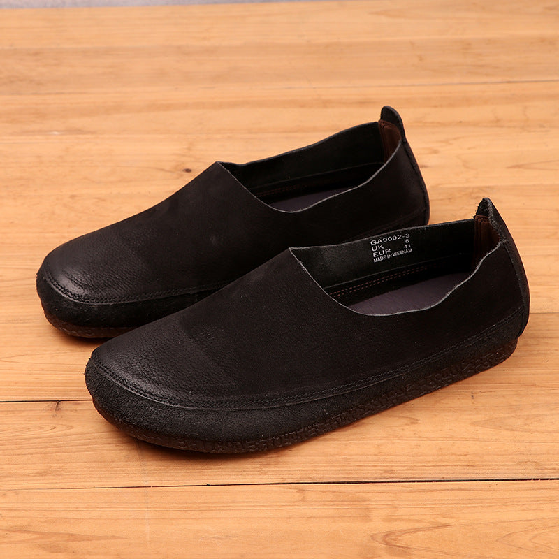Men's One Pedal Breathable Soft Bottom Lightweight Single Layer Cowhide Lazy Men's Casual Shoes