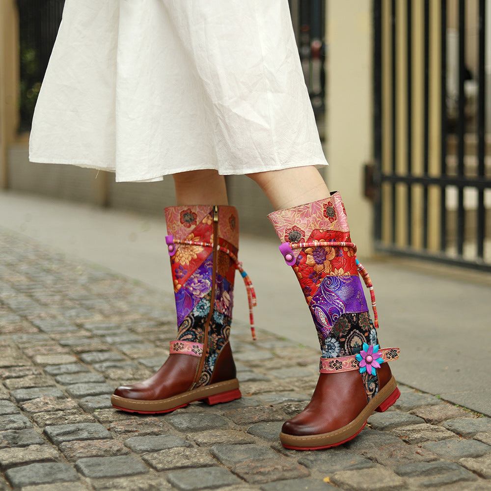 Women's Toe Comfort Retro Mongolian Style Warm Knee-length Boots