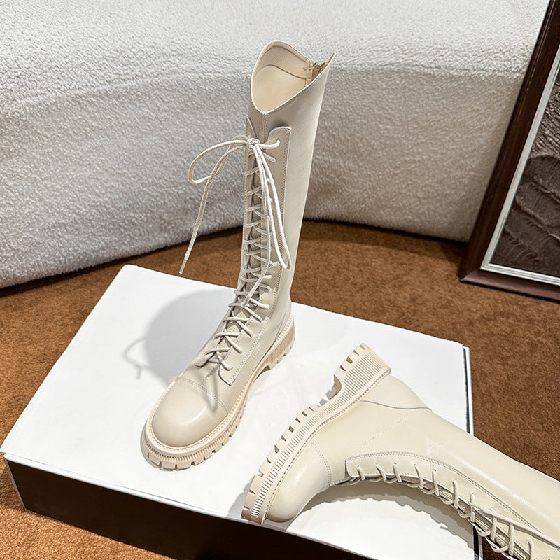Women's White Knight Platform Strap Back Zipper Boots