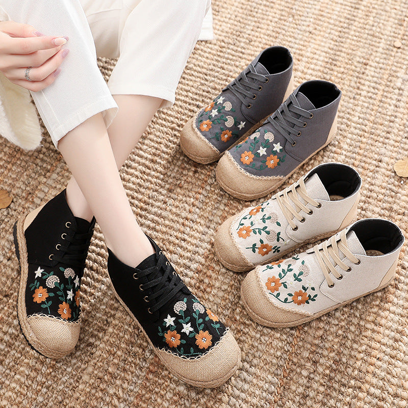 Women's Ethnic Style Embroidered Flower Daisy Cotton Casual Shoes