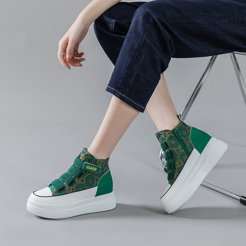 Women's White Boutique Small Flat Platform Muffin Height Increasing Women's Casual Shoes