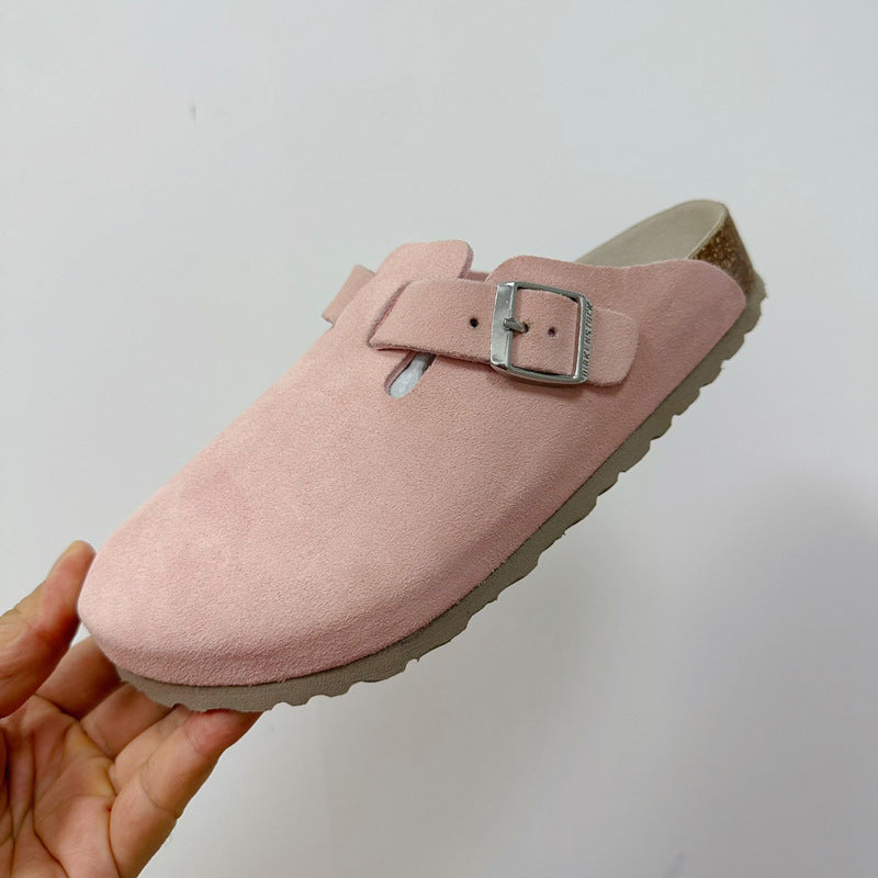 Women's Cork Sole Genuine Lazy Pump Half Flat Slippers