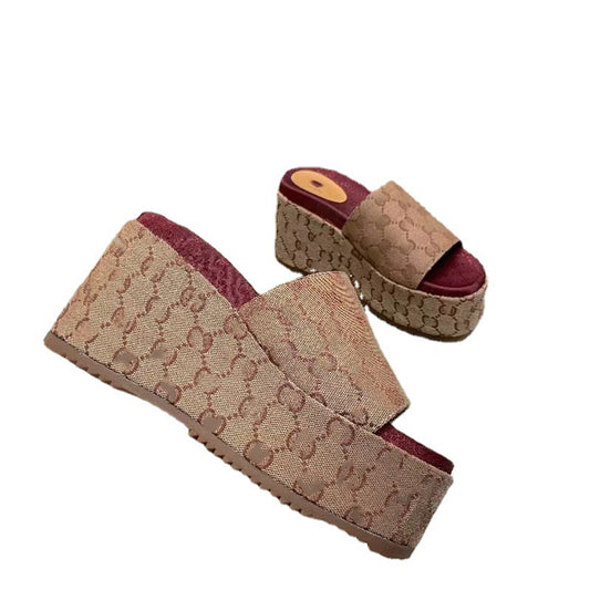 Women's Wedge Embroidered Spring Thick Bottom Height Slippers