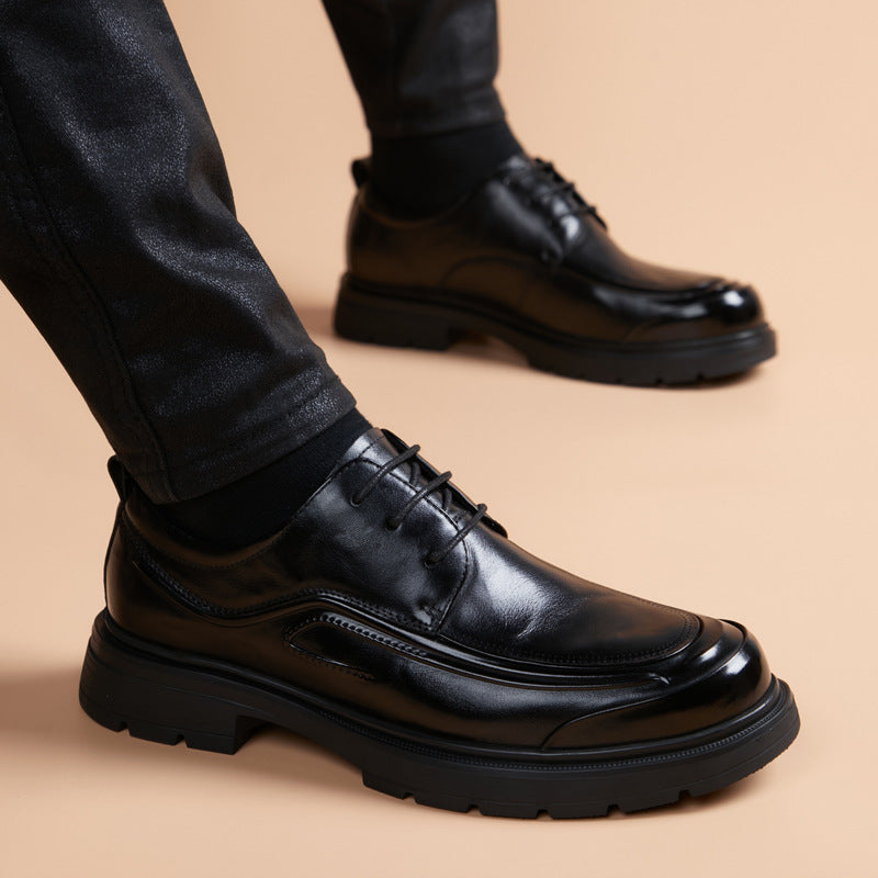 Men's Cowhide Fashion Comfortable Round Toe Derby Men's Business Leather Shoes