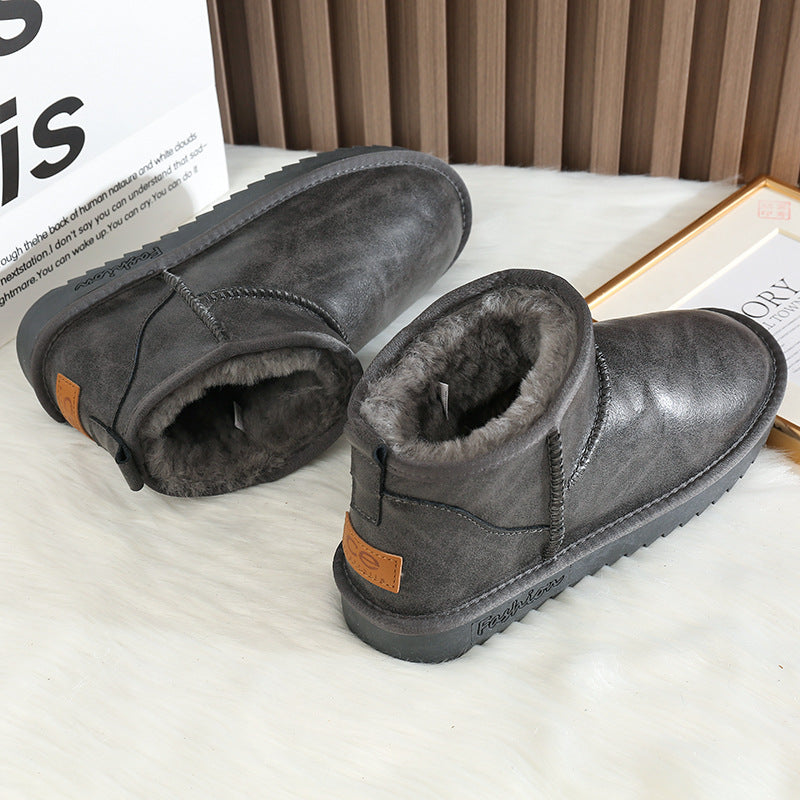 Men's Winter Fleece-lined Warm Waterproof Glossy Flat Snow Boots