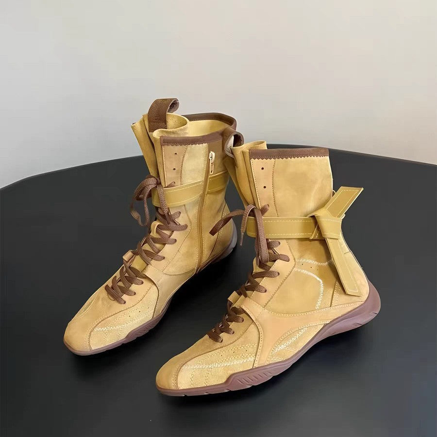 Women's Version Flat Hight Increasing Martin Boxing Matte Women's Leather Boots
