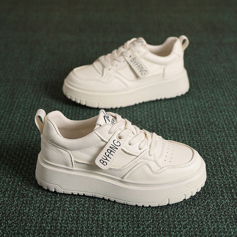Women's Top Layer Cowhide Platform White Height Sneakers