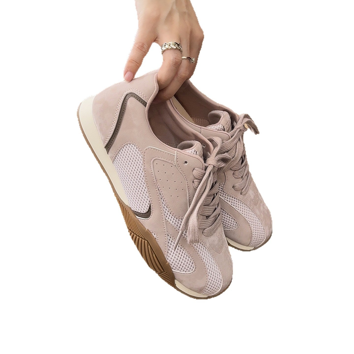 Women's Classic Retro Pink Color German Training Spring Mesh Breathable Soft Sneakers