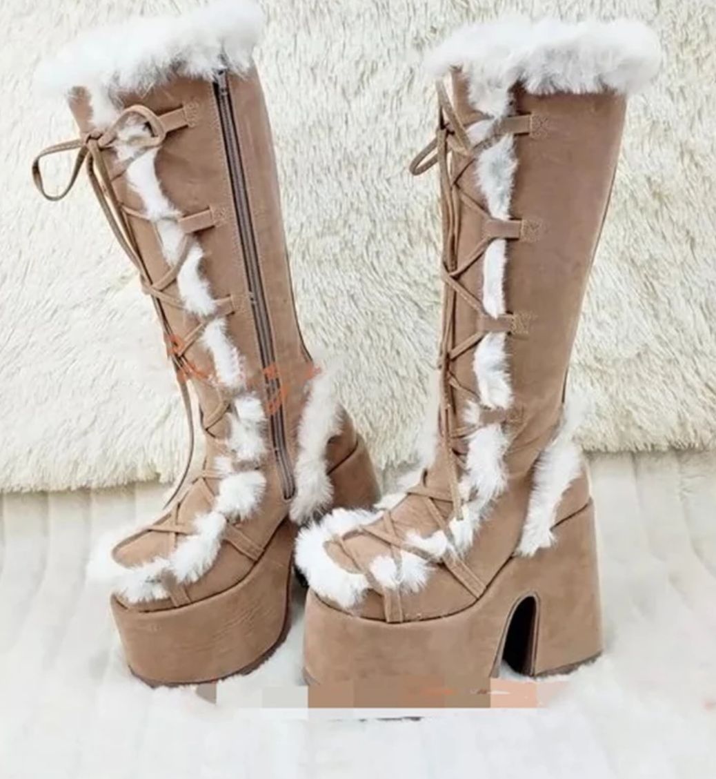 Women's Thick Bottom Banquet Large Size Furry Boots