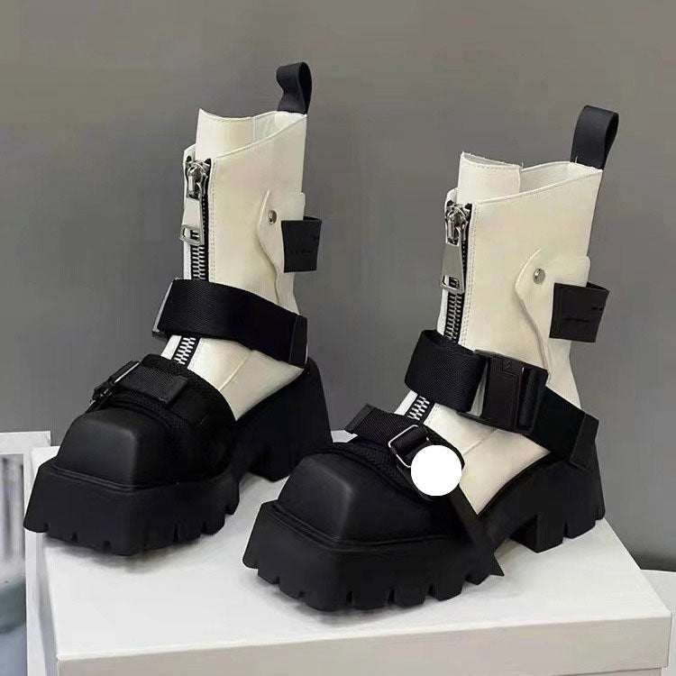 Tide Square Head Niche Black Warrior Mobile Boots