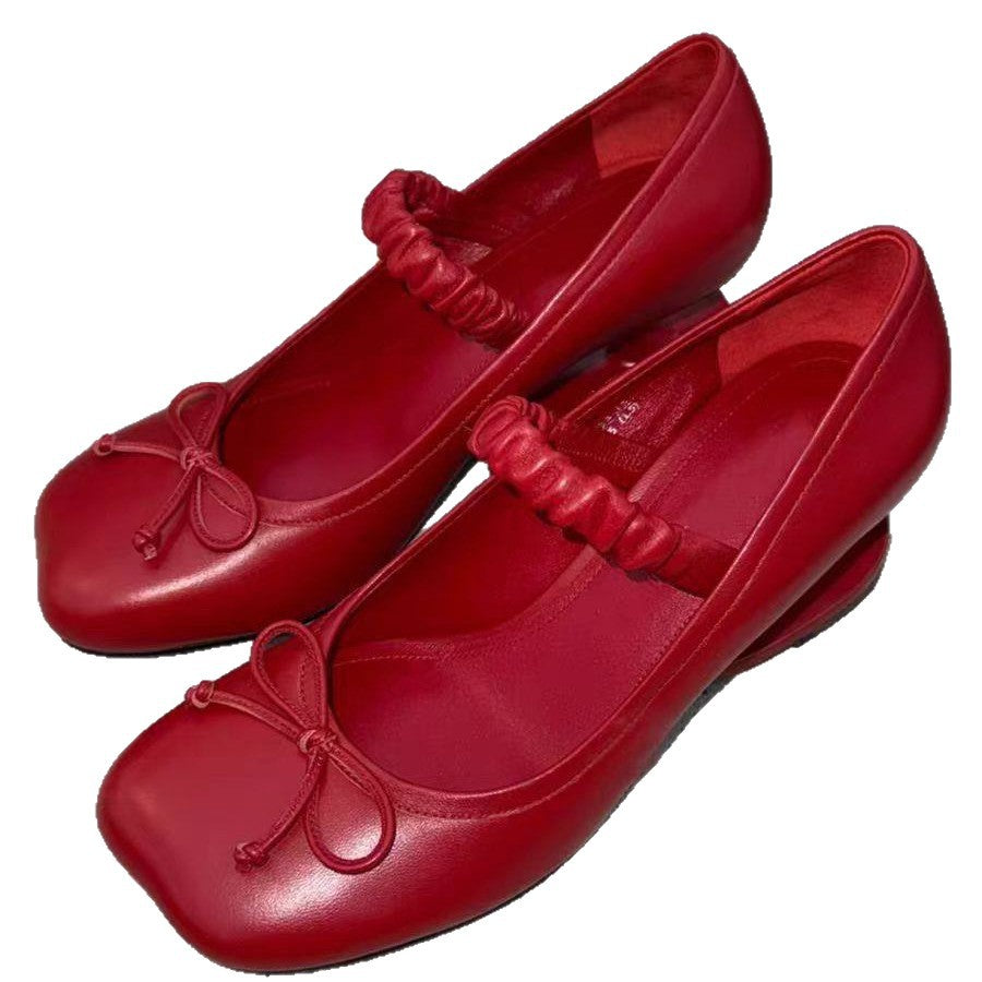 Style Retro Elegant High Fairy Suspension Profiled Bow Mary Heels