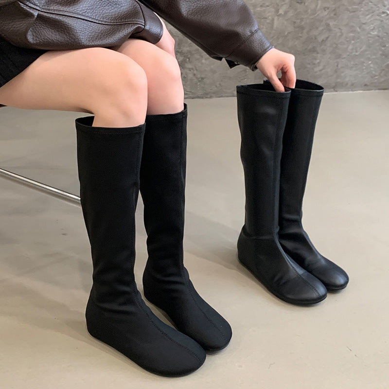 Retro Minority Design Long Mango Toe Women's Leather Boots