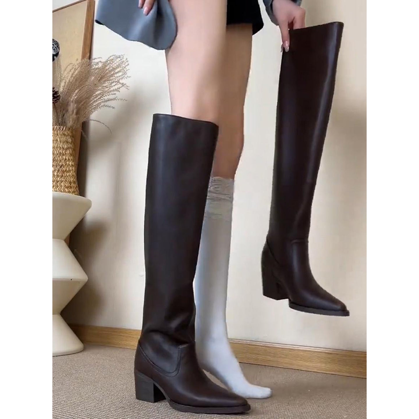 Women's Second Hair Regular Pattern Pointed Toe Knight Fashion Frye Loose Boots
