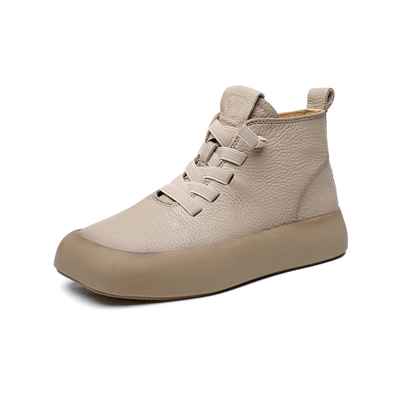 Lychee Pattern Genuine Retro Square Toe Martin Female Boots