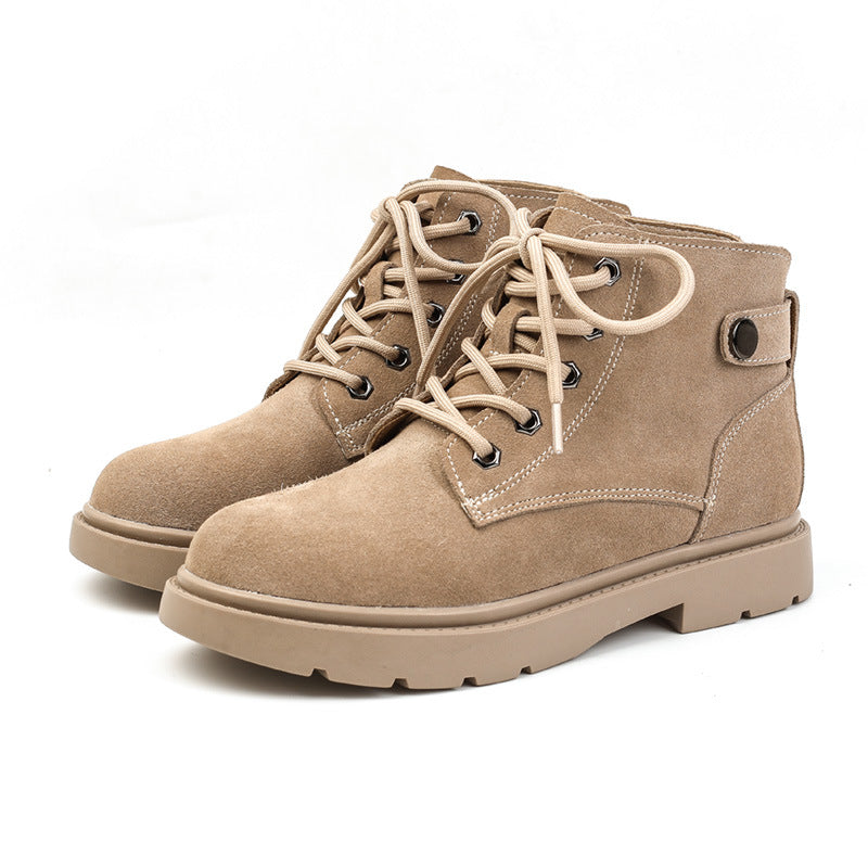Women's Artistic Retro Ankle British Style Mid Flat Genuine Boots