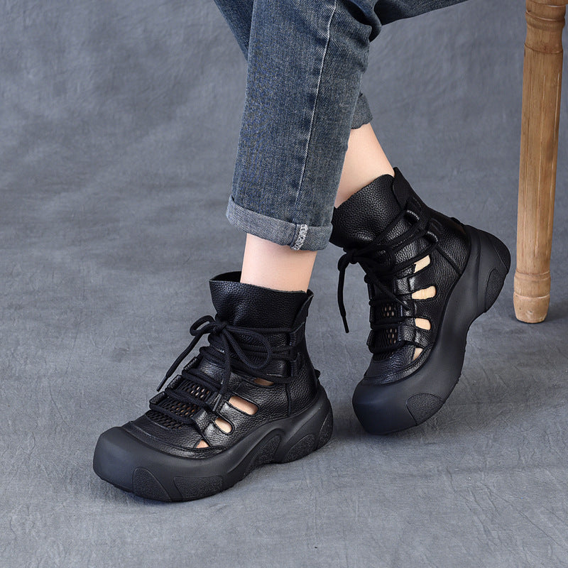 Roman With First Layer Of Cowhide Retro Women's Leather Boots