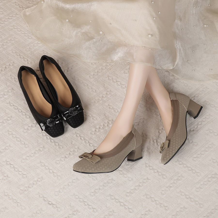 Women's Chunky Slip-on Temperament Wild Spring Low-cut Vintage Square Toe Women's Casual Shoes