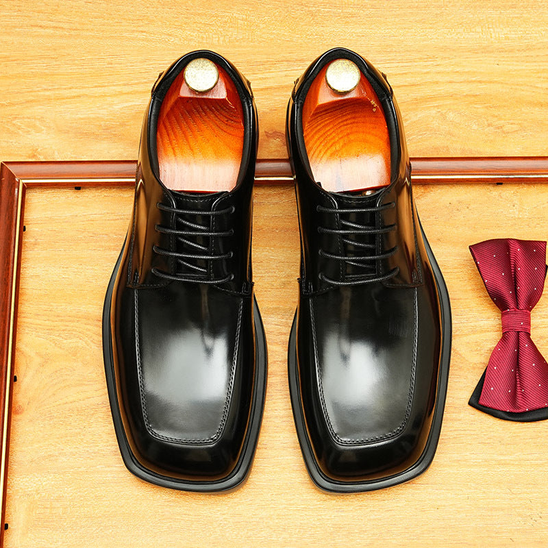 Men's British Style Bright Breathable Retro Cowhide Men's Business Leather Shoes