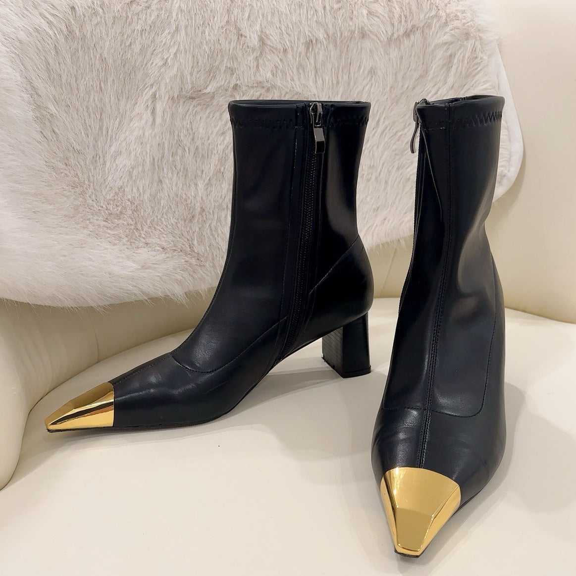 Women's Metal Square Toe Stiletto Fashion Comfortable Side Heels