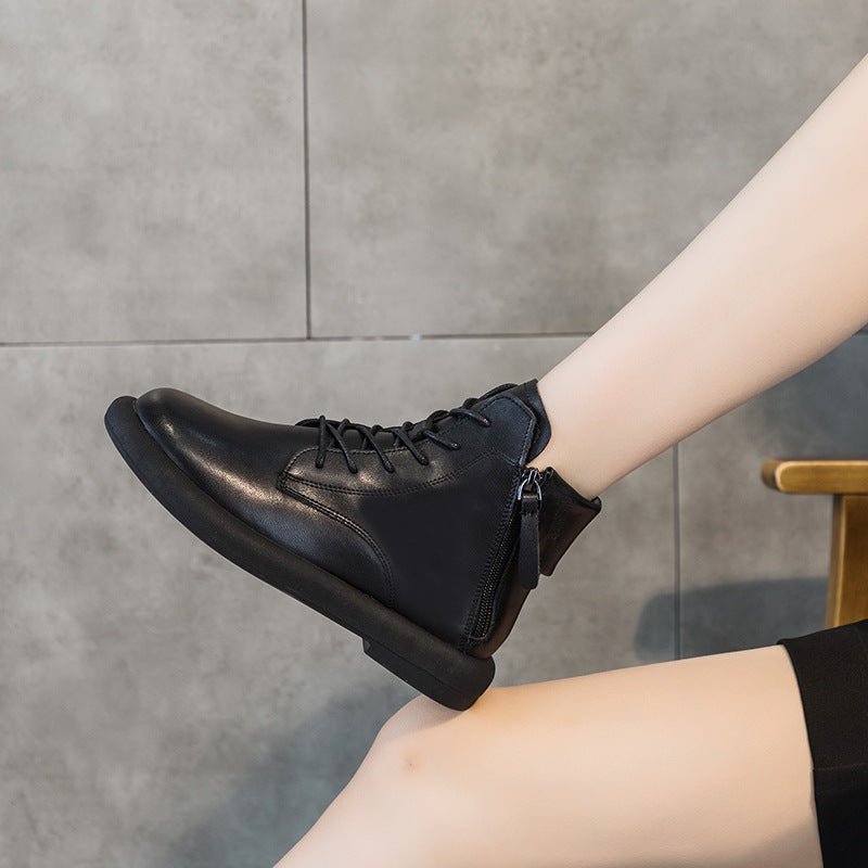 Women's Autumn Washed-out Vintage Martin Korean Zipper Women's Leather Boots