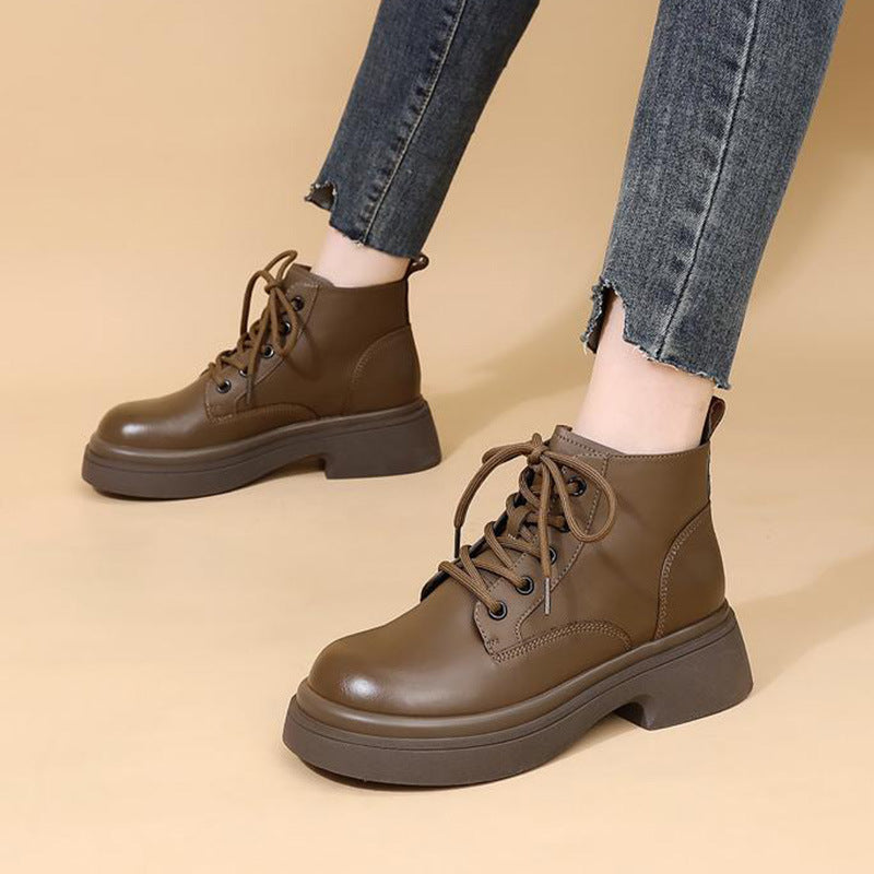Thick Bottom Small Pumps British Style Round Head Martin Plus Boots