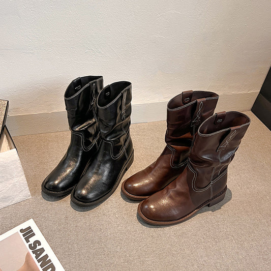 Women's Retro Style Thick Western Cowboy High Women's Leather Boots