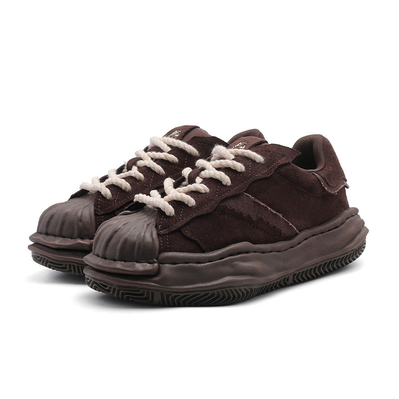 Women's & Men's Retro Black Shell Toe Dissoed Trendy Platform Men's Board Shoes