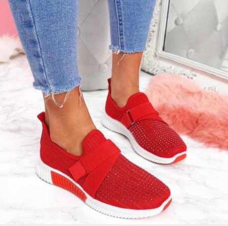 Women's Plus Size Spring Flying Woven Rhinestone Casual Shoes