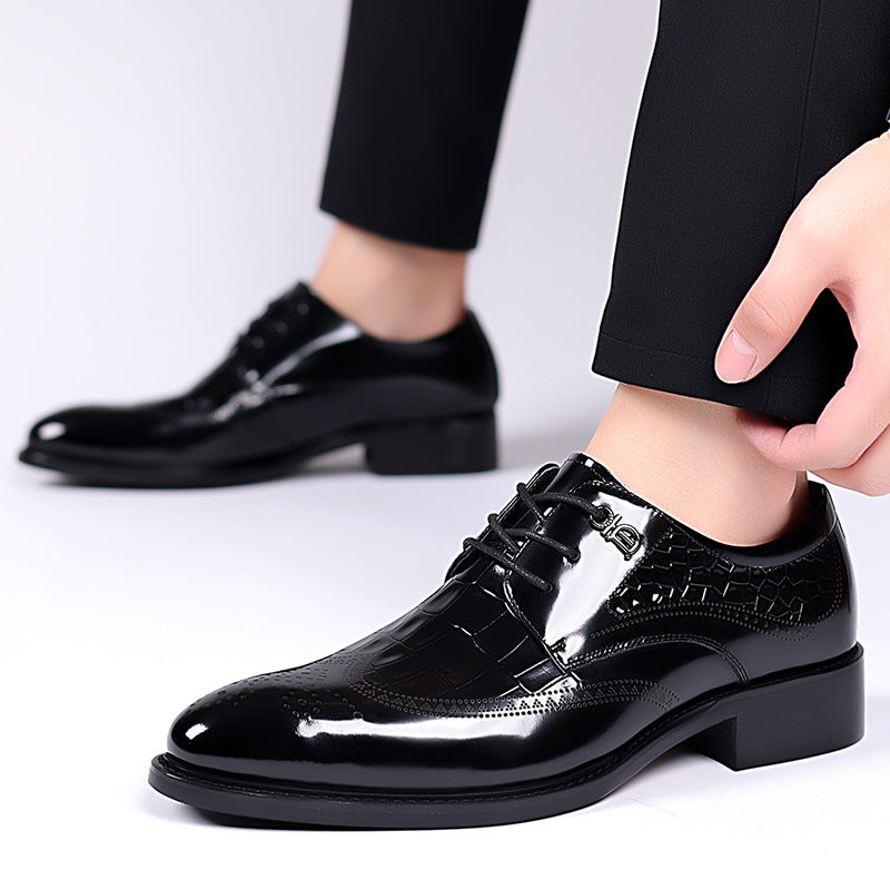 Men's Wear British Style Crocodile Pattern Carved Leather Shoes