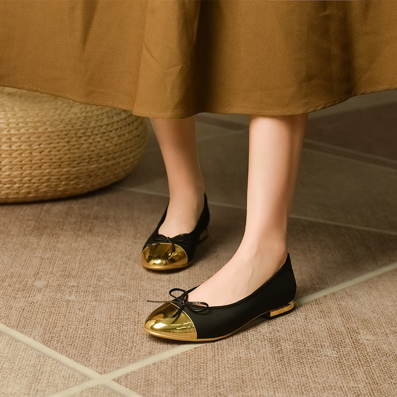 Women's Early Spring Classic Style Flat Pumps Round Head Shallow Mouth Women's Casual Shoes