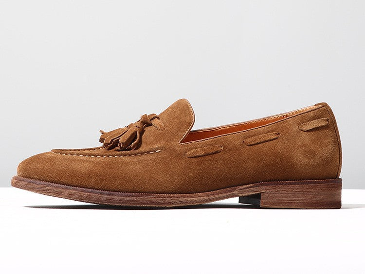 Men's One Pedal British Suede Tassel Cover Foot Lazy Loafers/doug Shoes