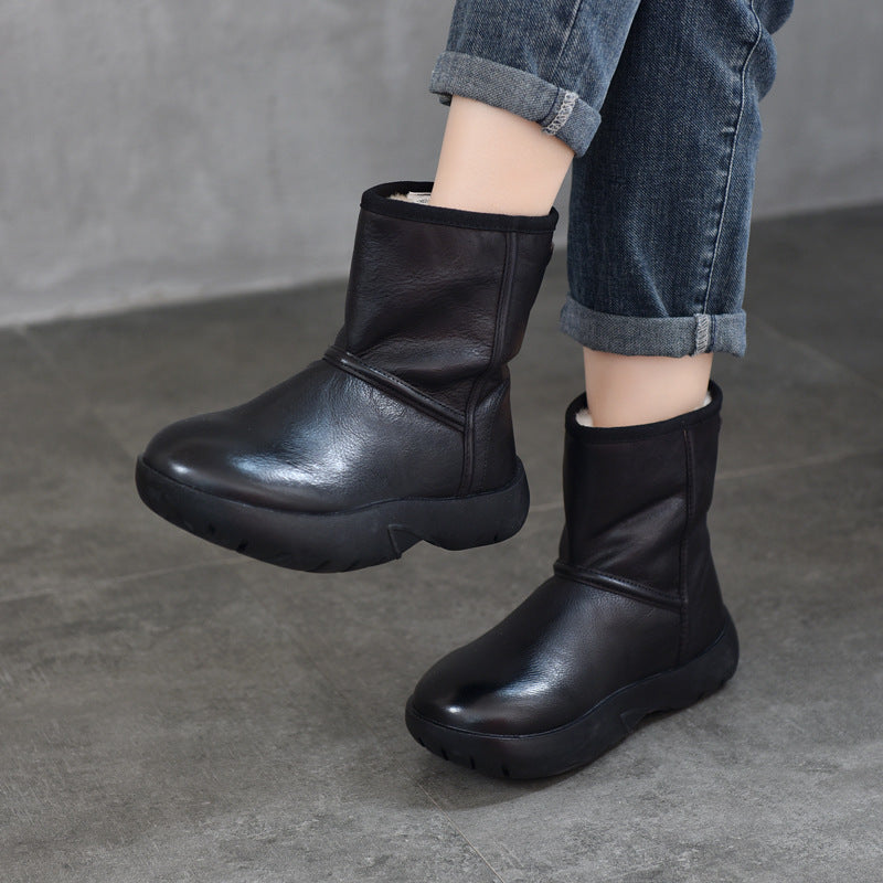 High Quality Top Layer Cowhide Platform Thickened Winter Thermal Snow Boots